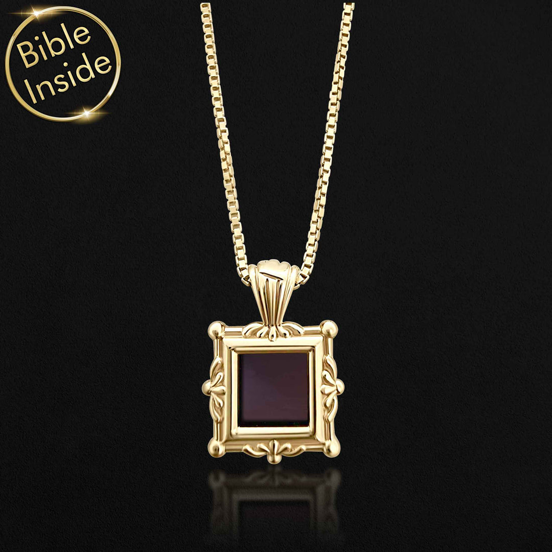 Square Christian gift pendant with tiny Bible chip – My Nano Jewelry