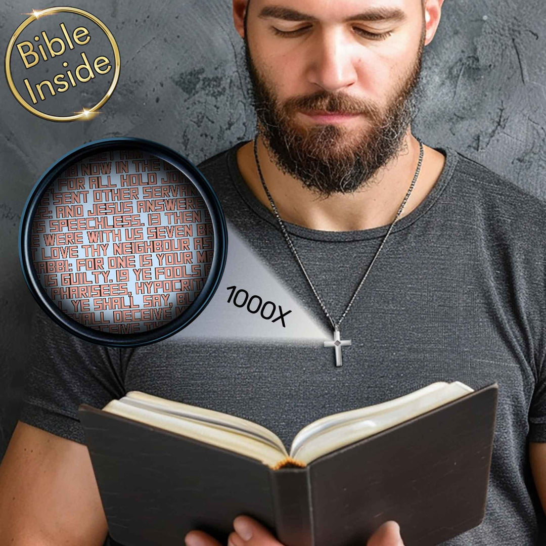 Christian father's day gift – pure cross necklace with nano Bible chip in gold