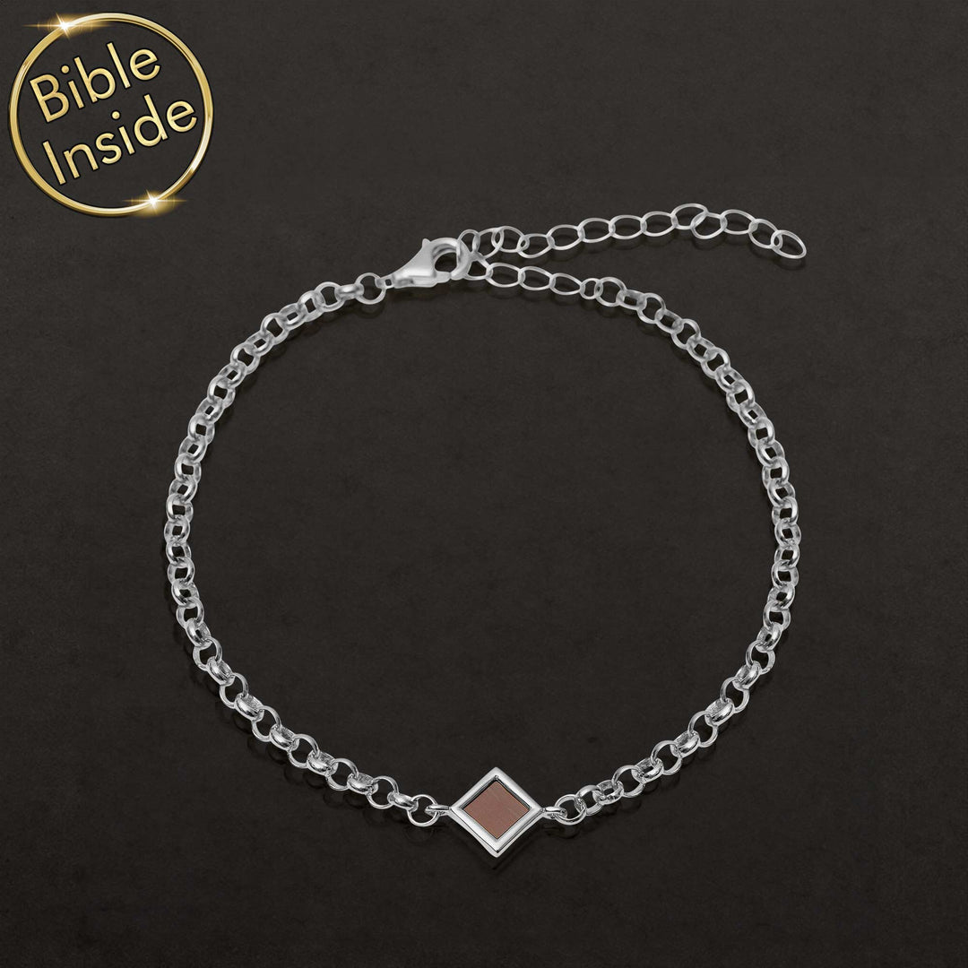 Sterling silver square bracelet with nano Bible - meaningful gifts for wife