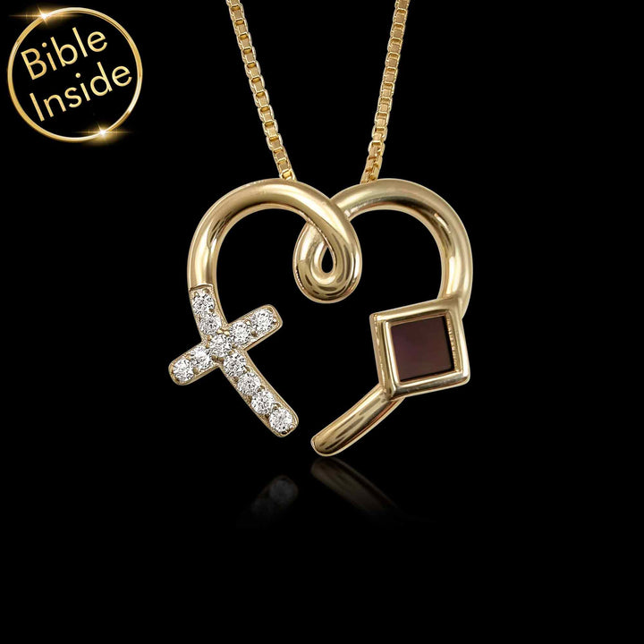 Heart Christian necklace with nano Bible - unique gifts for wife