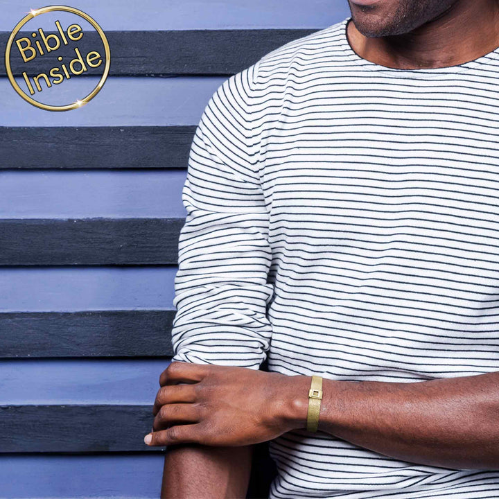 Valentine's day idea for your boyfriend – men's gold-finish bracelet, New Testament inside
