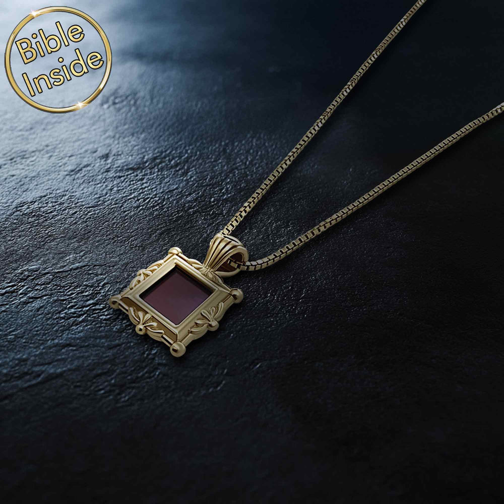Minimalist square pendant Christian girlfriend gift with New Testament inside