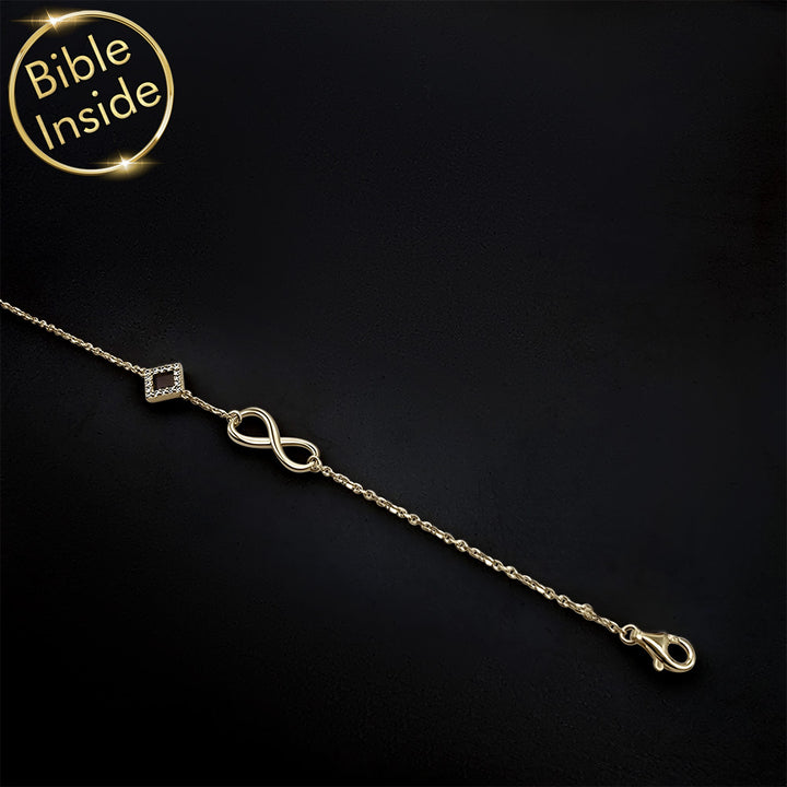 Gift for Christian jewelry lovers - elegant infinity bracelet with Biblical text