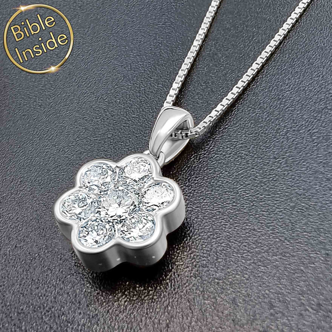 Silver Christian gift necklace with diamond flower – My Nano Jewelry