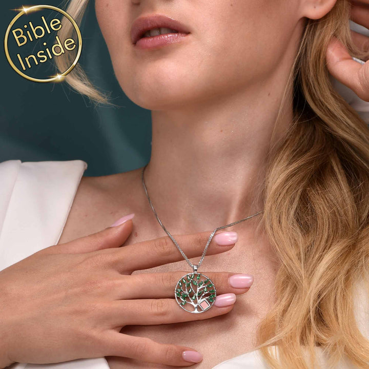Gift for Christian women - stylish Tree of Life pendant with nano Bible