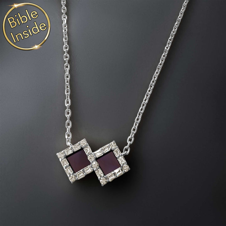 Valentines day for wife necklace featuring geometric design with Bible