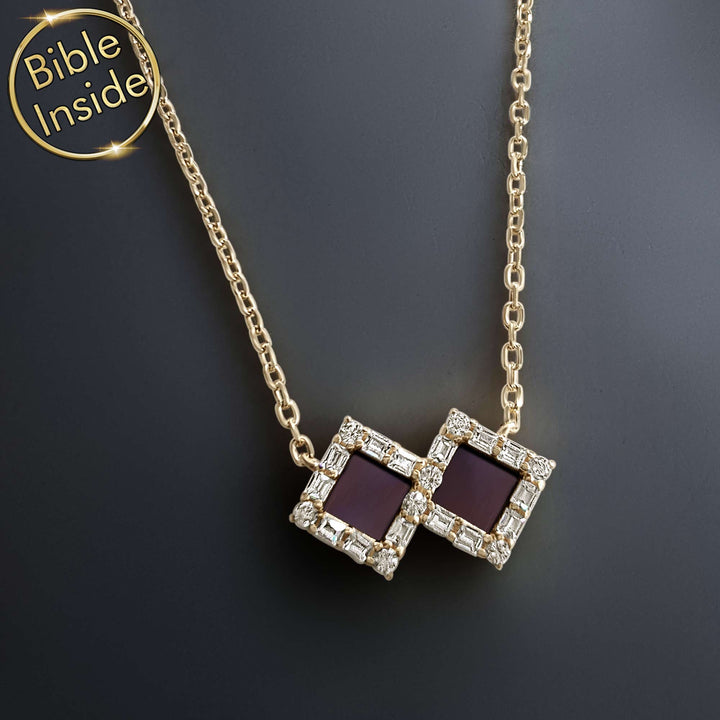 Gold square necklace valentines day present for wife – spiritual accessory
