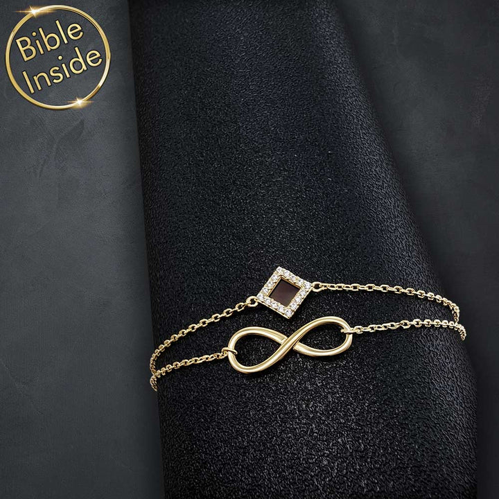 Gold Christian jewelry bracelet with micro Bible chip — Shlama
