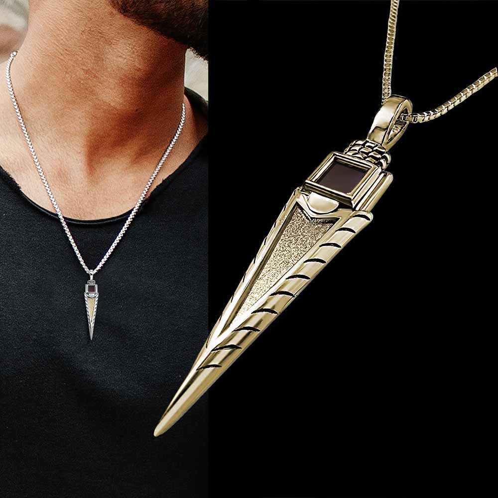 Gold Christian necklace for men arrow pendant minimalist design