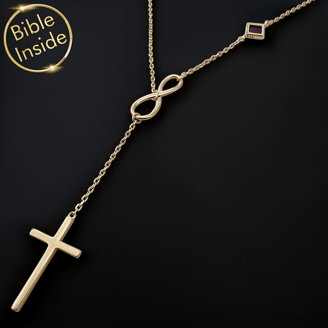 Gold necklace for Christian women — New Testament microchip inside cross