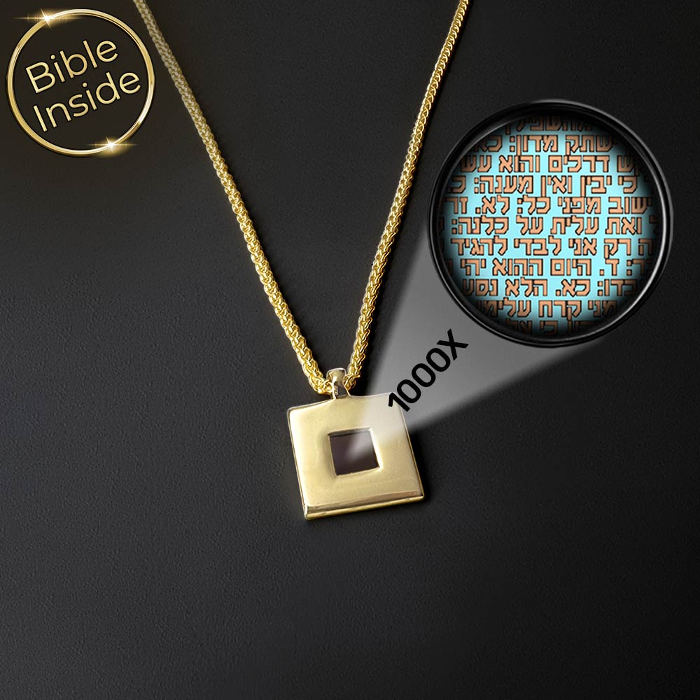 Gold necklace for Christian boys – geometric Cubo pendant with scripture inside
