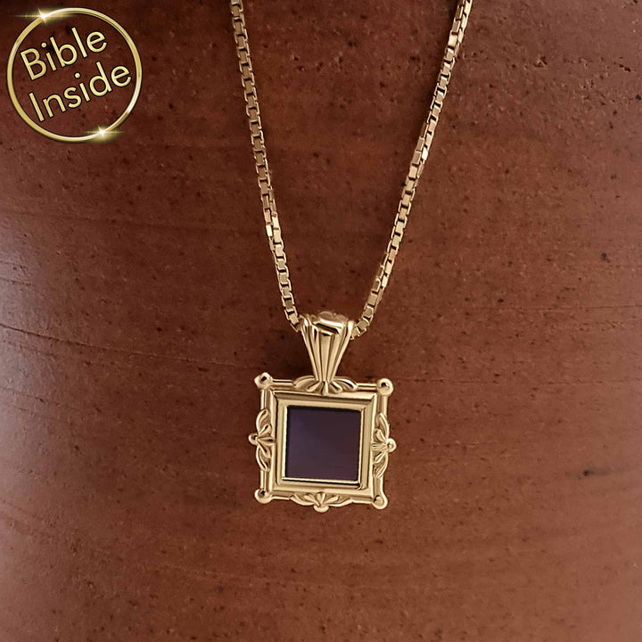 Christian gold pendant necklace – New Testament microchip inside