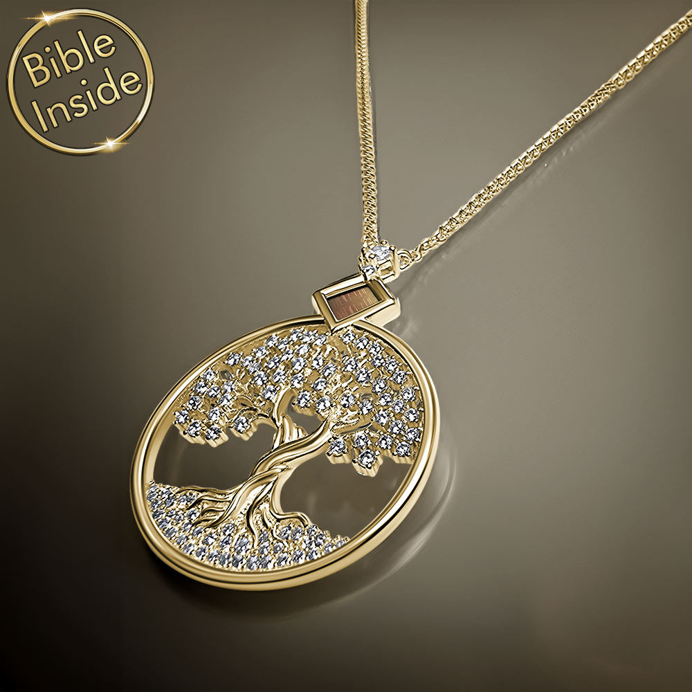 Gold necklace for Christian girls – timeless tree of life, scripture inside