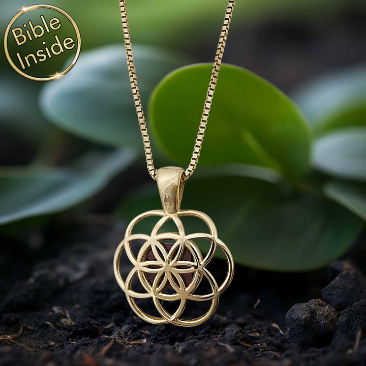 Gold necklace for Christian women with Seed of Life design – minimalist faith jewelry