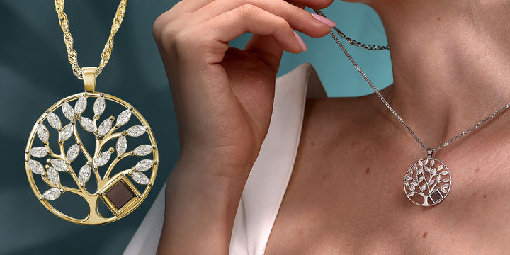 Christian gold pendant necklace with CZ stones – tree of life faith jewelry