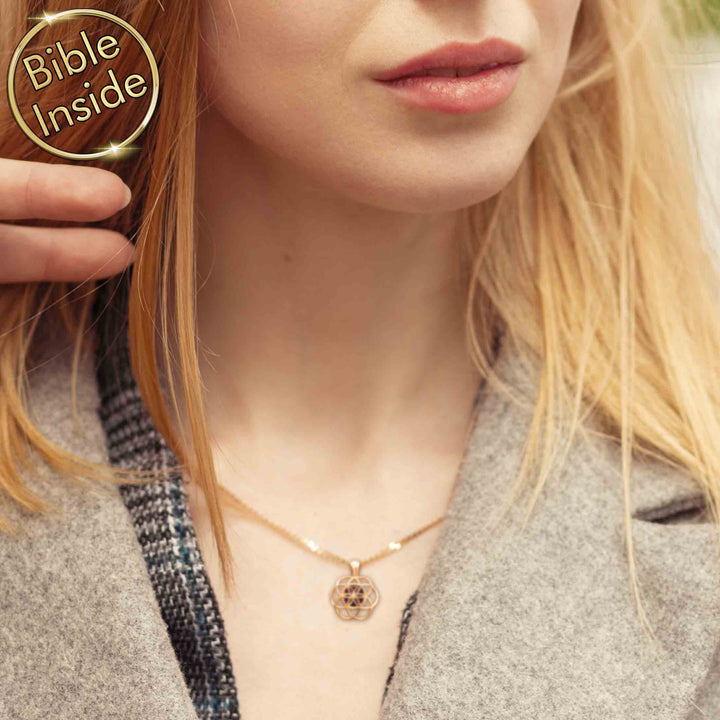 Gold necklace for Christian women – meaningful Seed of Life gift in 14k yellow gold