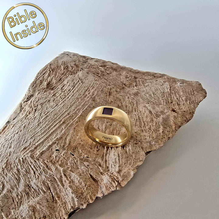 Christian jewelry stainless steel ring with New Testament chip inside