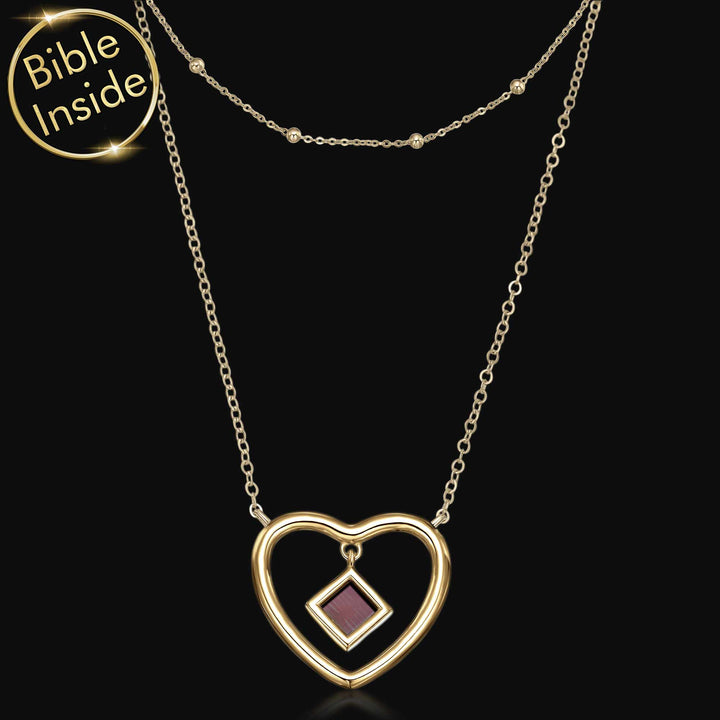 Gold heart necklaces for girlfriend with micro Bible technology