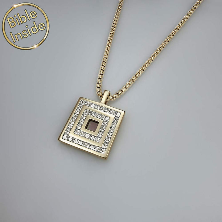 Christian gold pendant square – gold necklace for Christian men
