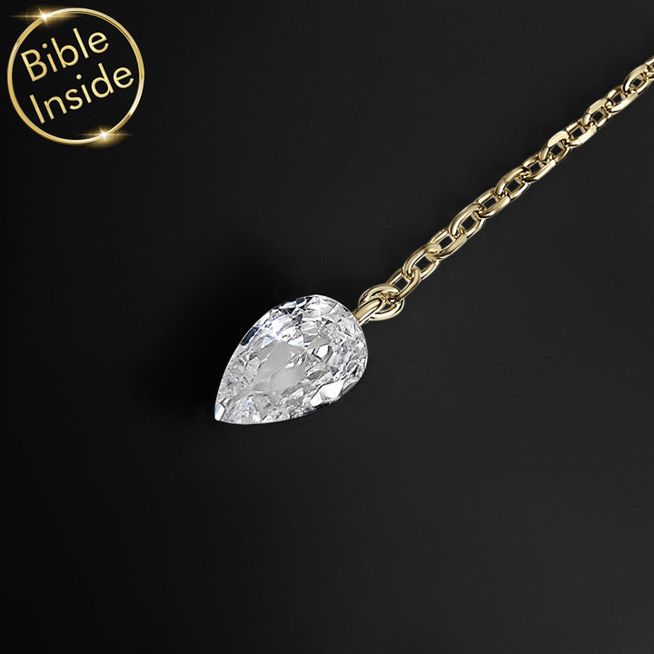 Gold necklace for Christian women – micro Bible chip in elegant infinity pendant