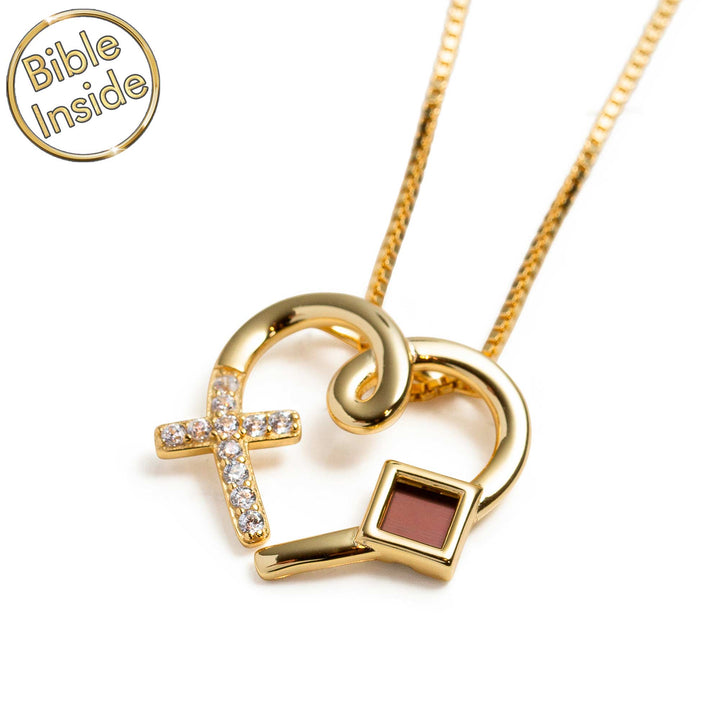 Christian gold necklace heart cross pendant elegant women jewelry