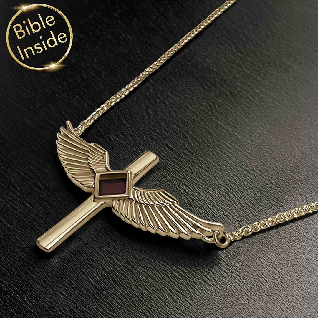 Delicate Christian gold necklace wings symbol for daily wear