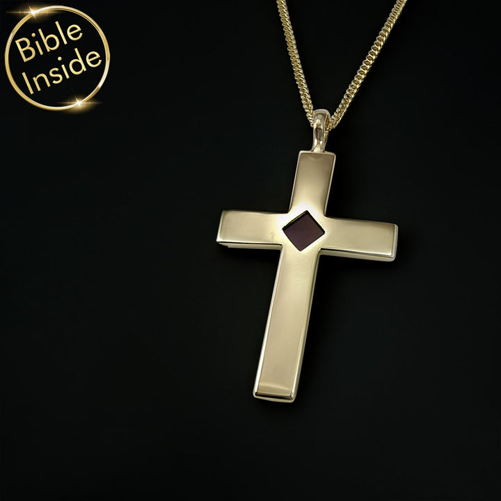 Elegant Christian gold pendant for men, scripture inside cross design