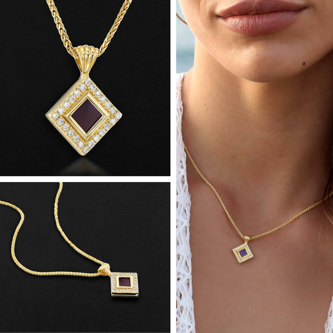 Gold necklace for Christian women – rhombus pendant with Nano Bible chip inside