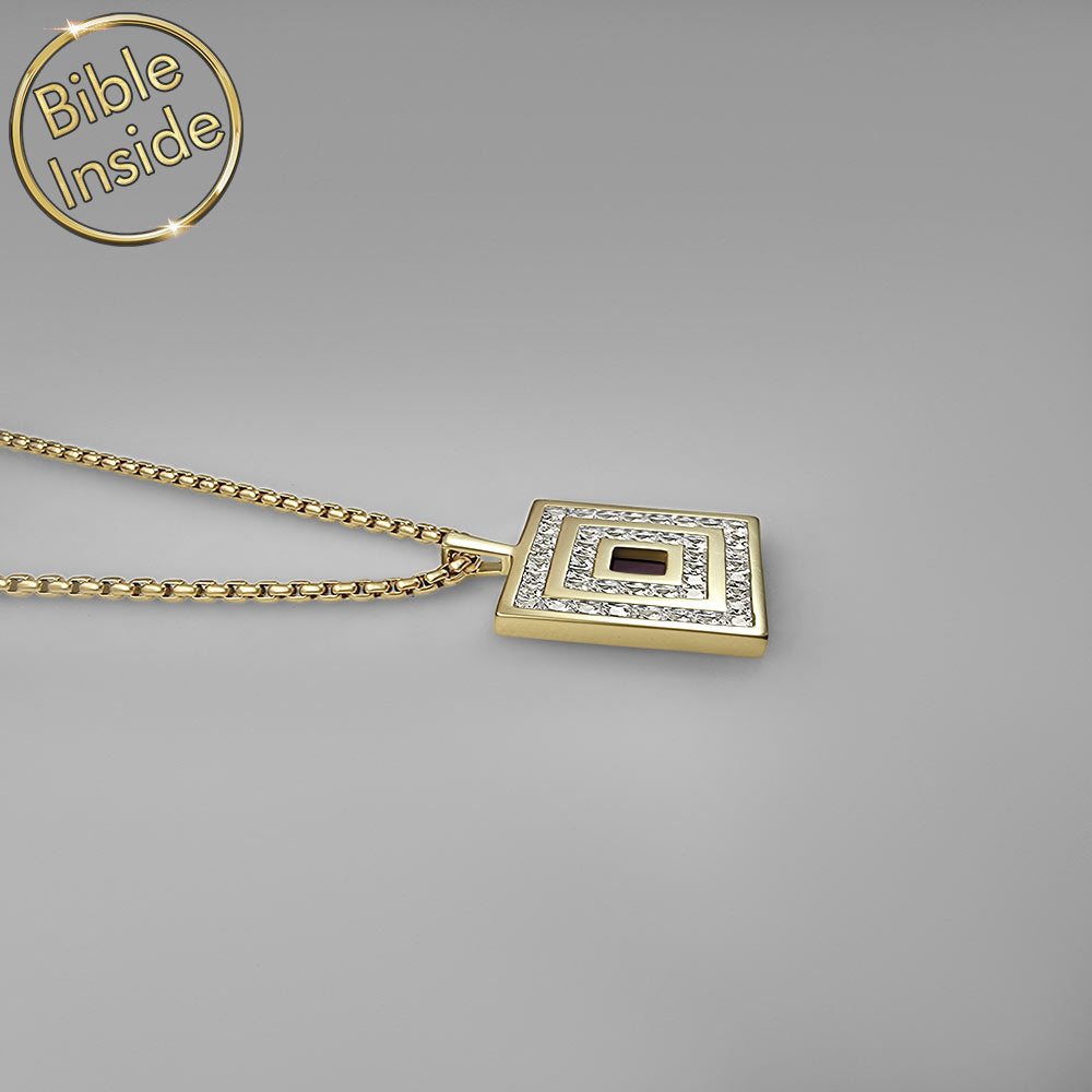 Christian gold pendant with miniature Bible chip – timeless men's accessory