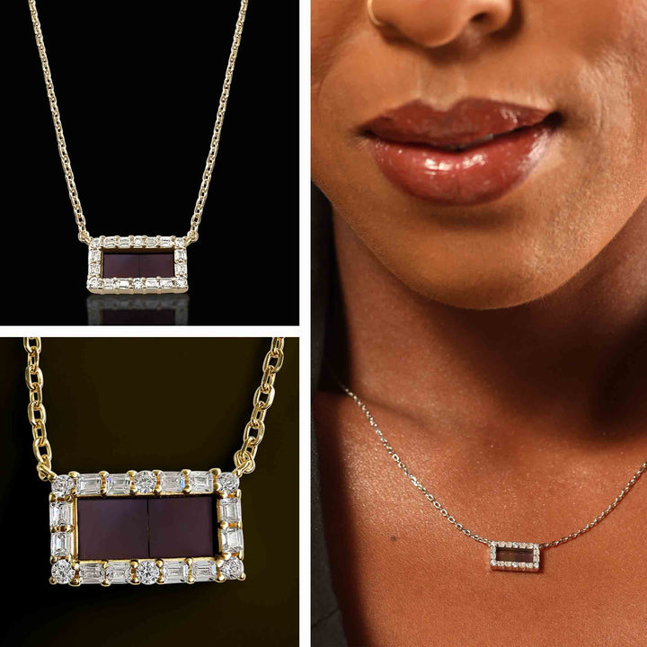 Gold necklace for Christian women with rectangle pendant