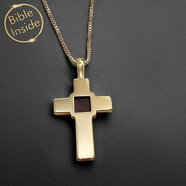 Christian gold pendant with Old Testament nano chip – gold cross necklace
