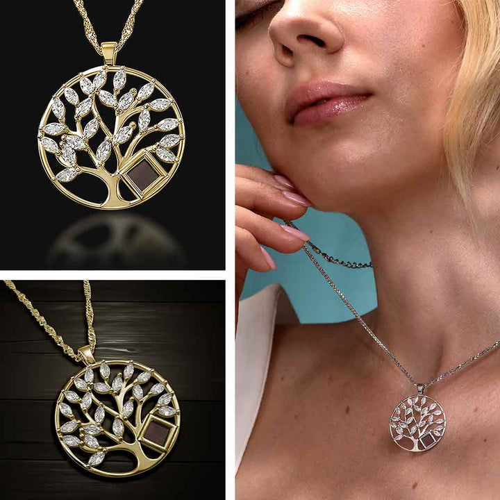 Gold tree of life necklace with nano Bible chip - Christian jewelry