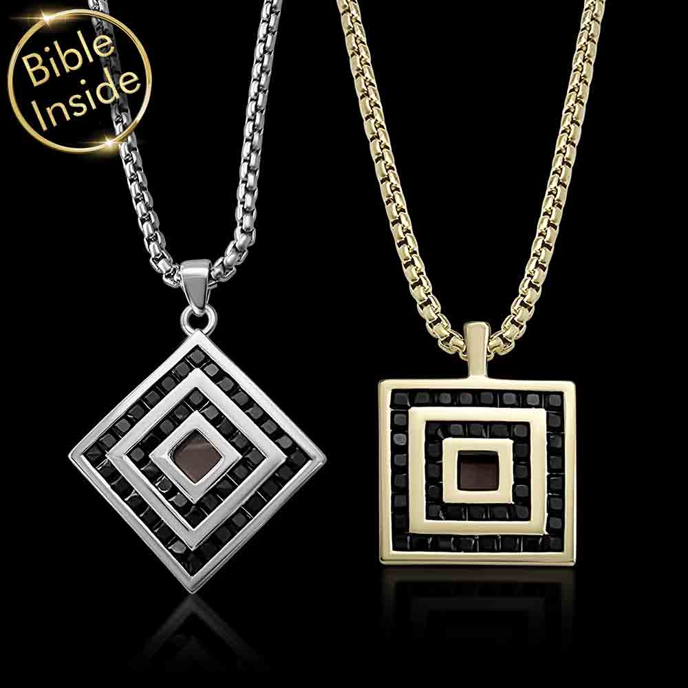 Valentine gift idea for him rhombus necklace with New Testament chip