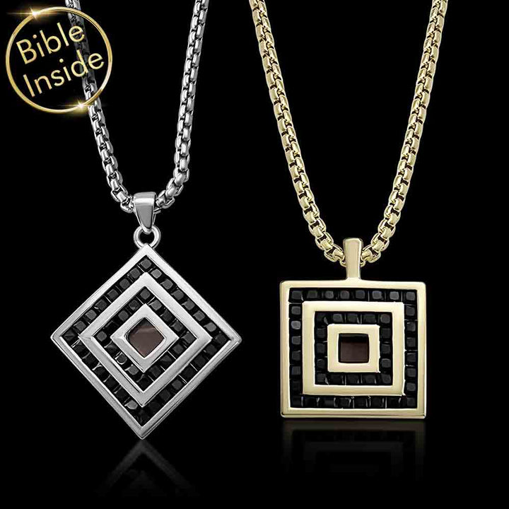 Valentine gift idea for him rhombus necklace with New Testament chip