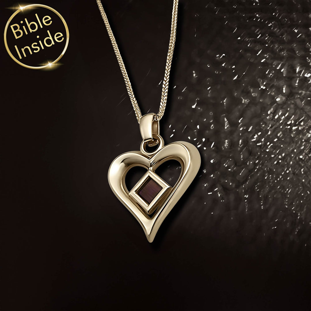 Heart necklaces for girlfriend with New Testament on microchip