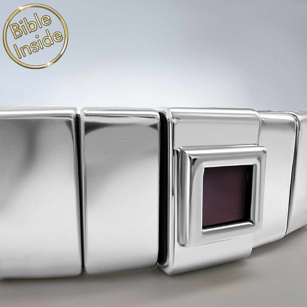 Polished stainless steel Bible bracelet, modern Valentine day gift for hubby
