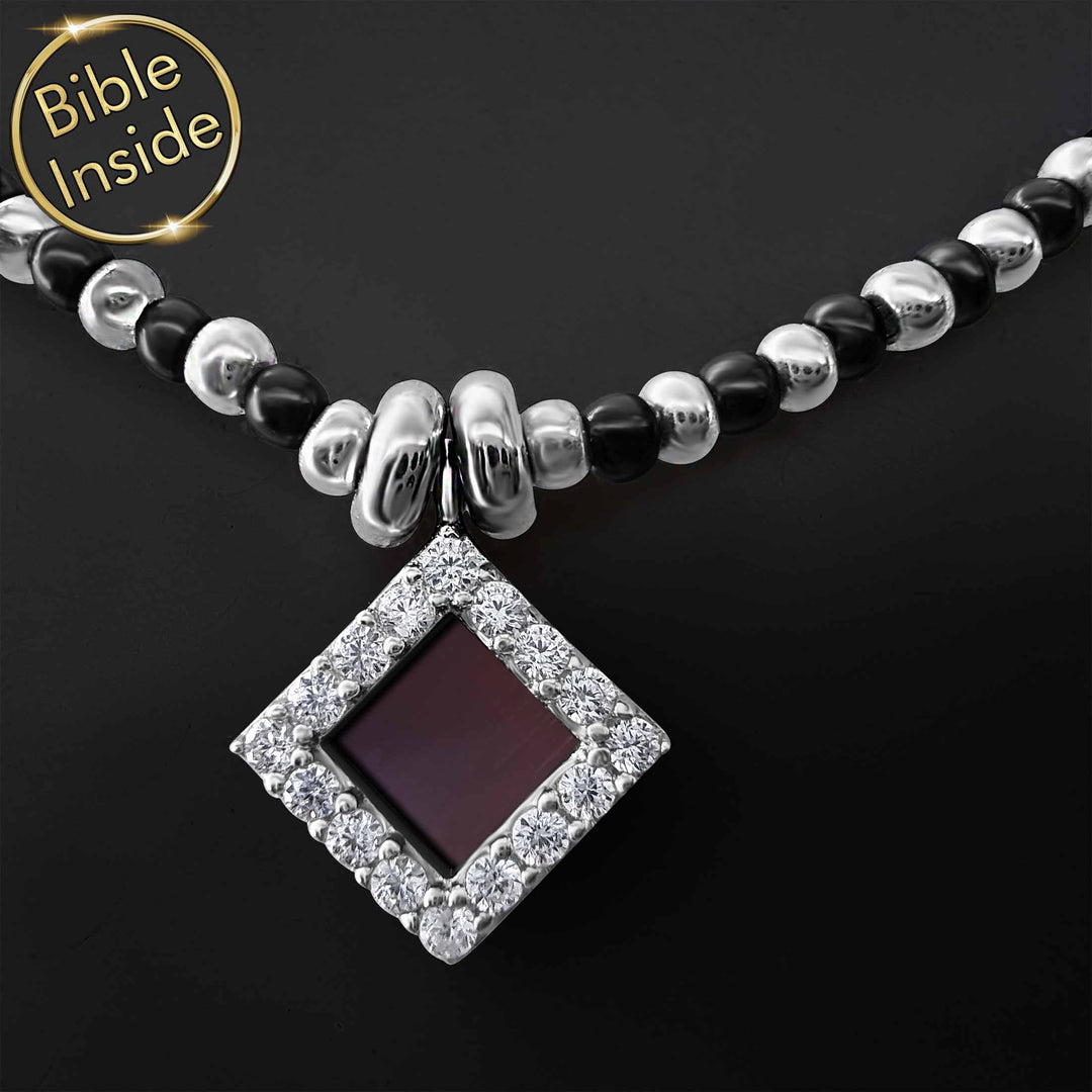 Best gift ideas for Valentine's day silver-tone onyx pendant with hidden nano Bible for daily wear