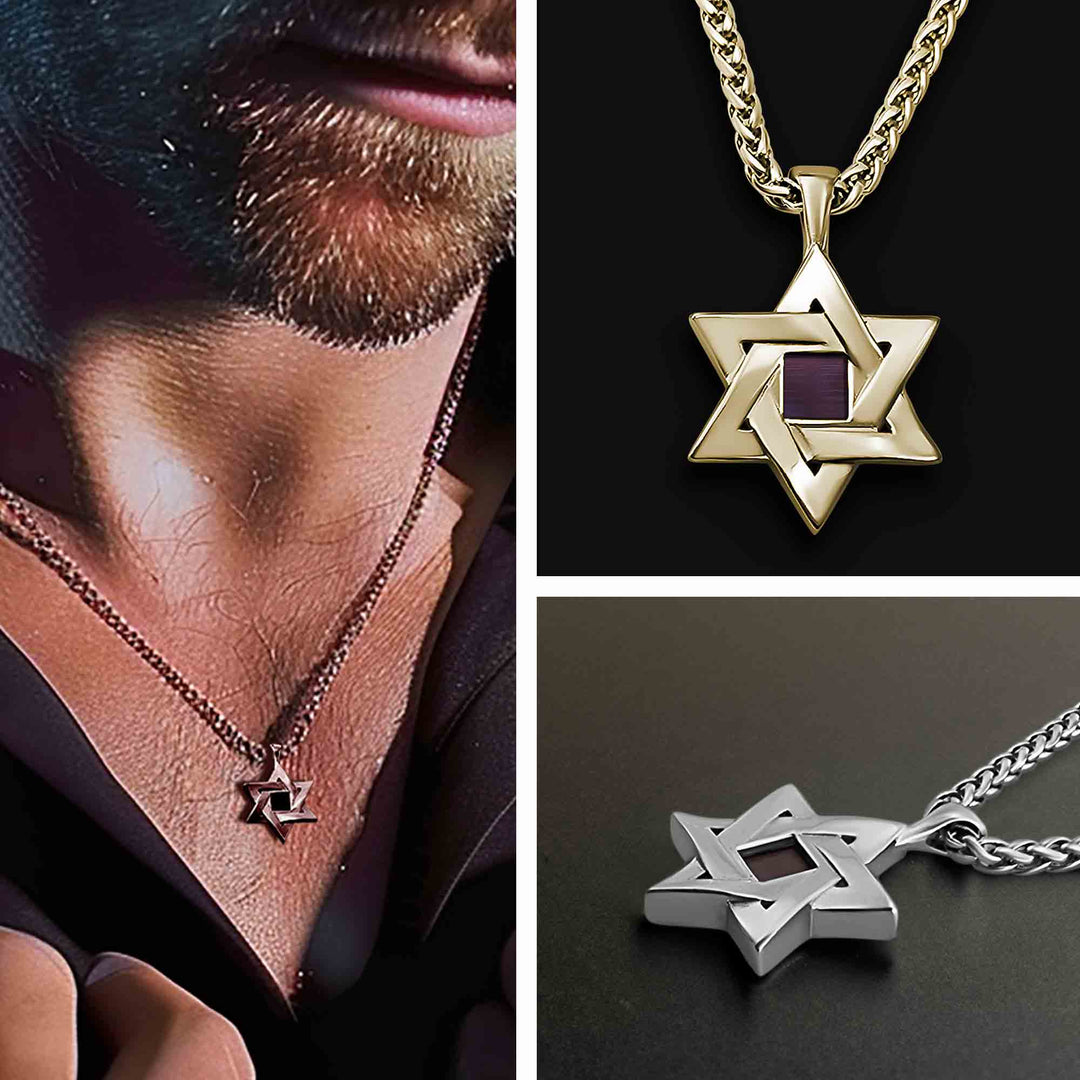 Idea for Valentine gift nano Bible necklace for Christian men with Star of David pendant