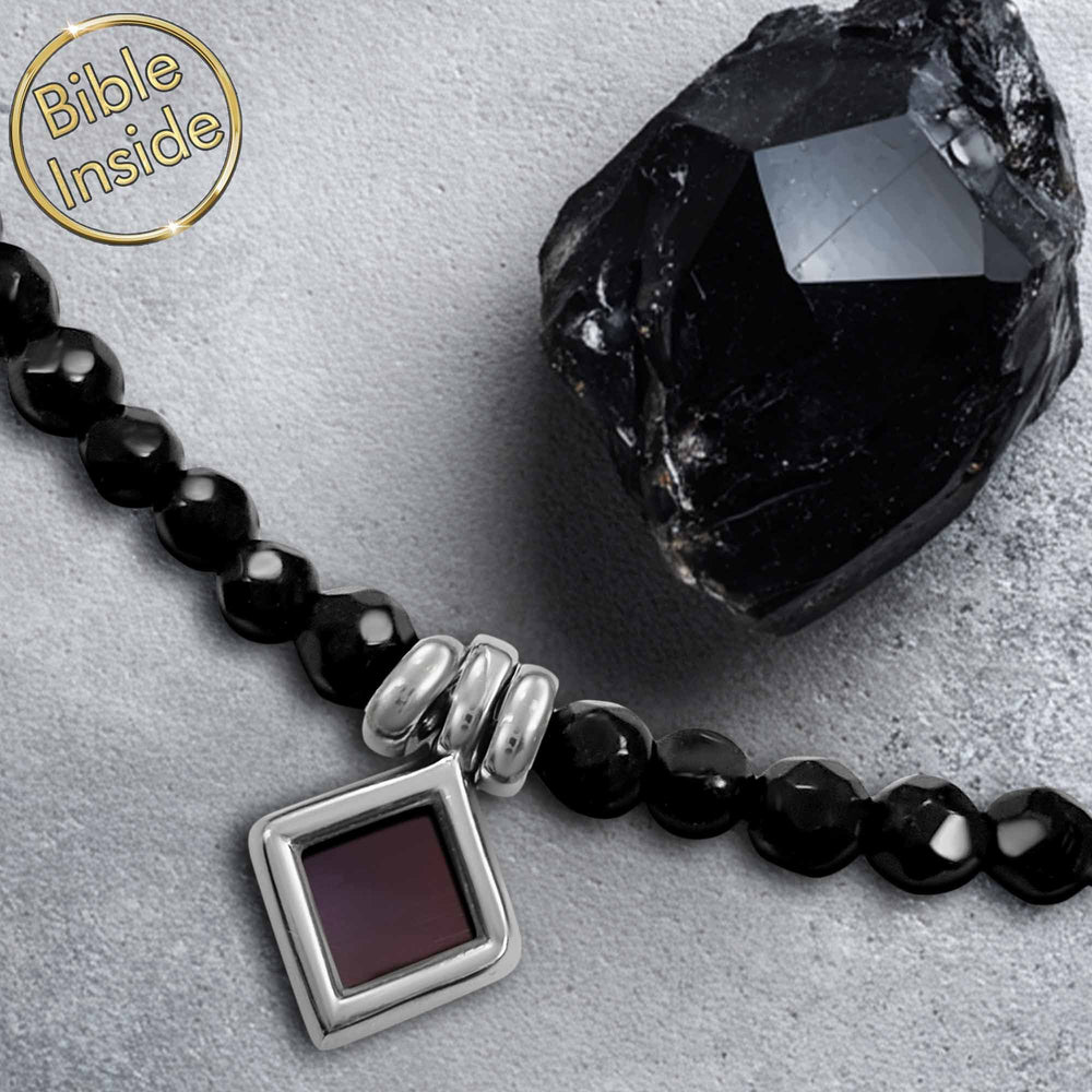 Best gift ideas for Valentine's Day – black onyx necklace with micro Bible, women
