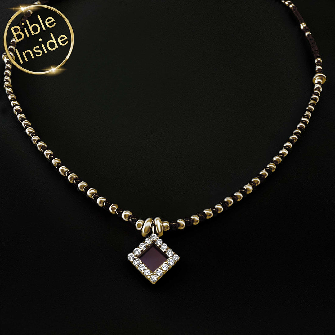 Best gift ideas for Valentine's day -looking black onyx Christian necklace with miniature Bible