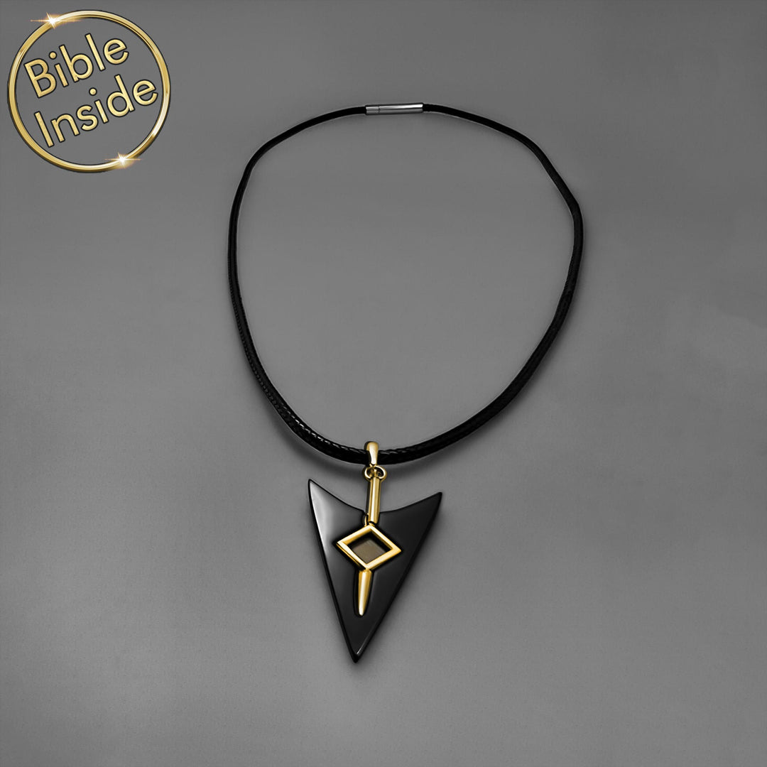 Arrow necklace with New Testament chip – valentine's day gift idea for boyfriend in gold black