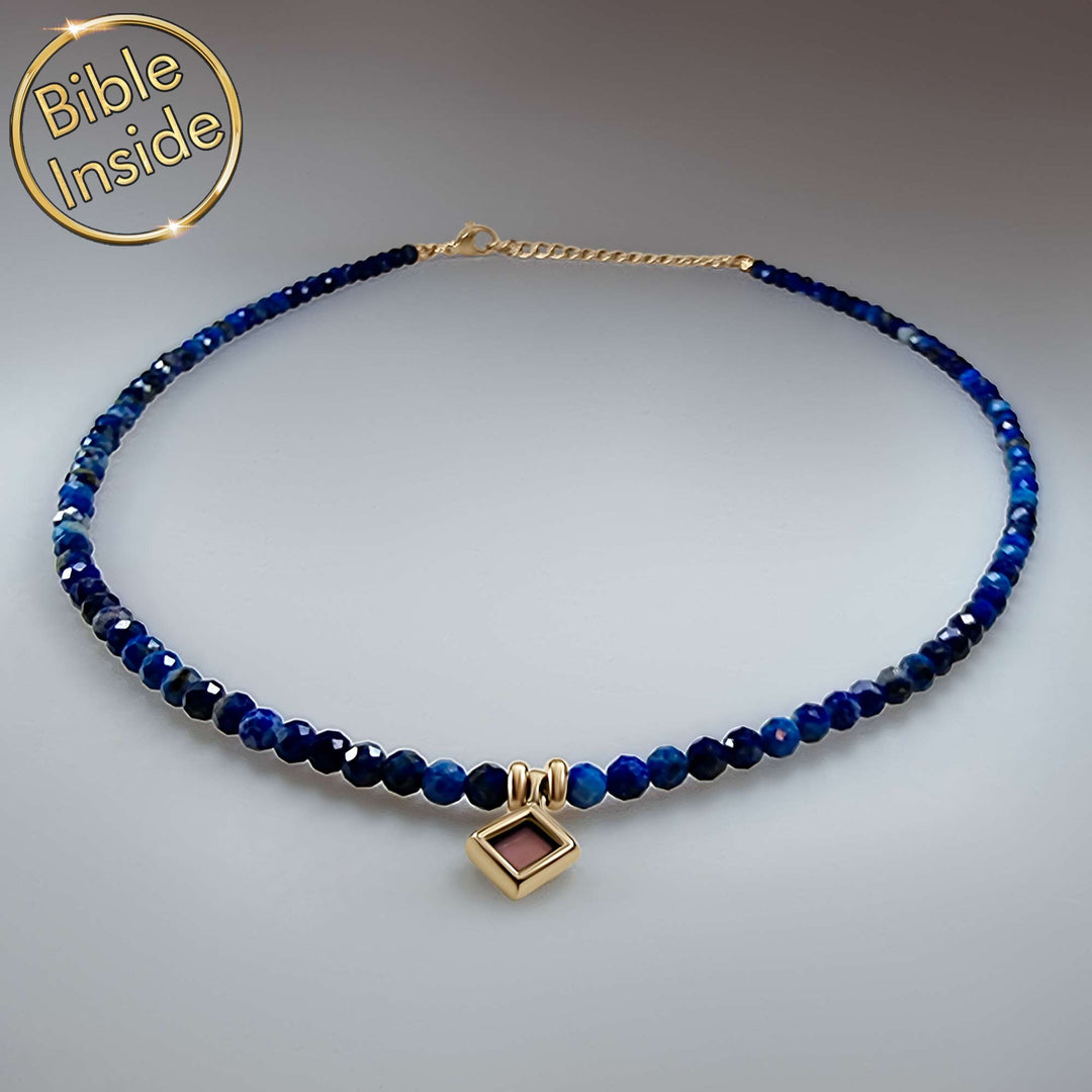 Elegant lapis nano Bible necklace for Christian, idea for valentine's day gift