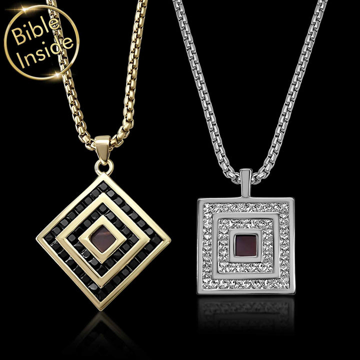 Valentine's day idea for your boyfriend — square pendant necklace with micro Bible inside