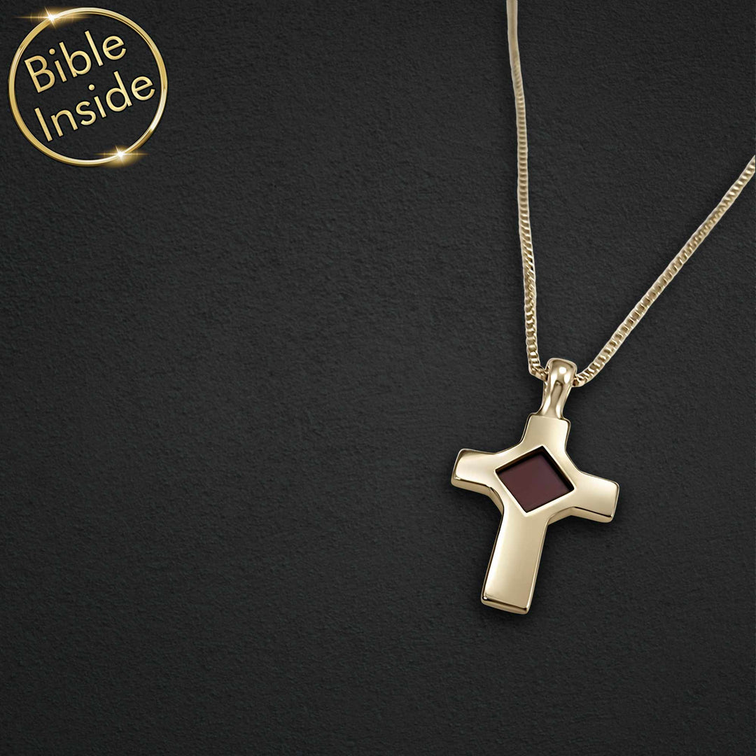 Biblical jewelry pure cross necklace with microscopic Bible inside