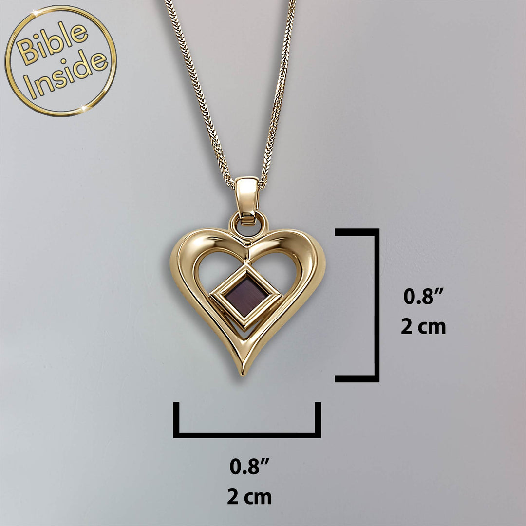 Heart pendant Bible verse jewelry with microscopic New Testament engraved chip inside elegant design