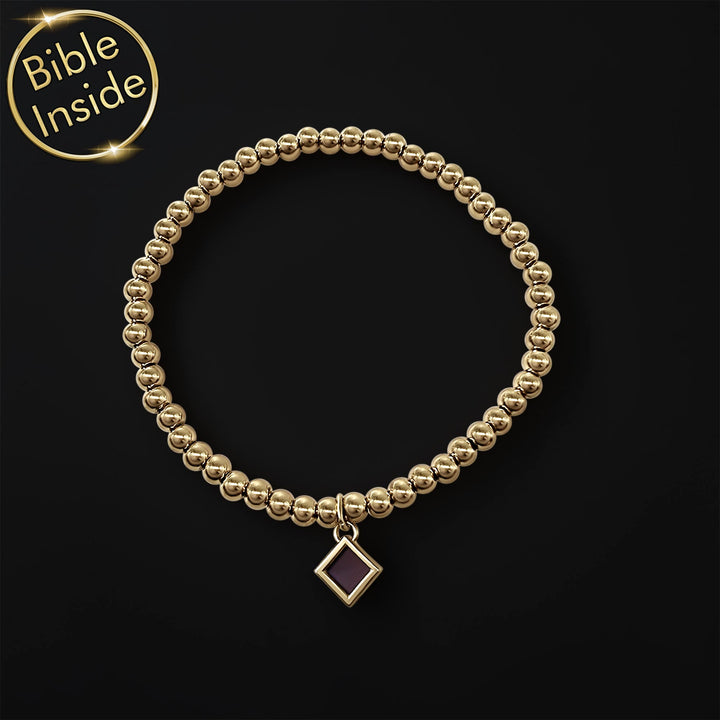 Unique Christians jewelry featuring four-bead design and scripture chip