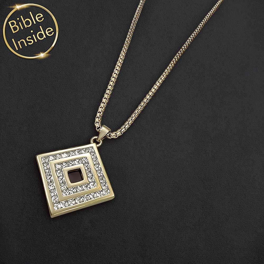 Women's real jewelry – square necklace with authentic micro Bible
