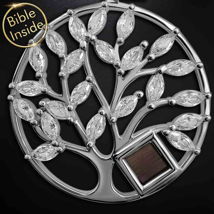 Silver Tree of Life women's jewelry with New Testament Nano Bible – meaningful gift