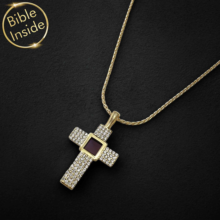 Trendy jewelry for women – real gold Aurora cross with New Testament
