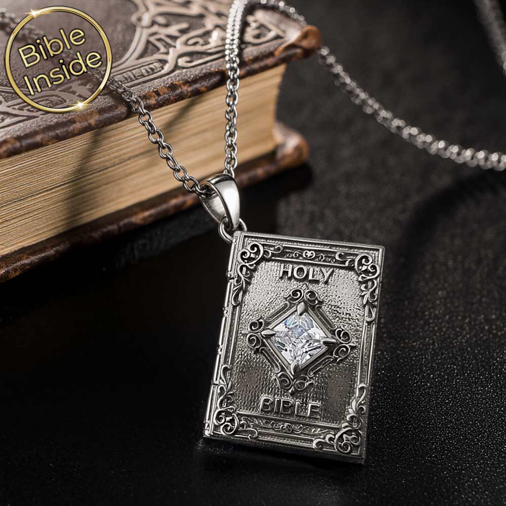 Jewelry gift for him in 14k white gold – Covenant Book with dual Bible chips